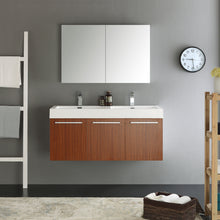 Load image into Gallery viewer, Fresca Vista 48&quot; Teak Wall Hung Double Sink Modern Bathroom Vanity w/ Medicine Cabinet- Fresca