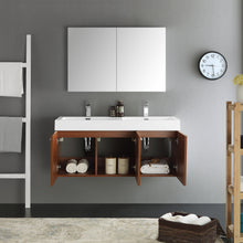 Load image into Gallery viewer, Fresca Vista 48&quot; Teak Wall Hung Double Sink Modern Bathroom Vanity w/ Medicine Cabinet- Fresca