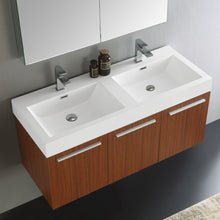 Load image into Gallery viewer, Fresca Vista 48&quot; Teak Wall Hung Double Sink Modern Bathroom Vanity w/ Medicine Cabinet- Fresca