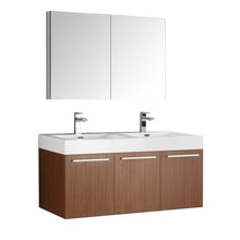 Load image into Gallery viewer, Fresca Vista 48&quot; Teak Wall Hung Double Sink Modern Bathroom Vanity w/ Medicine Cabinet- Fresca