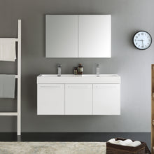 Load image into Gallery viewer, Fresca Vista 48&quot; White Wall Hung Double Sink Modern Bathroom Vanity w/ Medicine Cabinet- Fresca