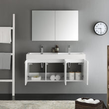 Load image into Gallery viewer, Fresca Vista 48&quot; White Wall Hung Double Sink Modern Bathroom Vanity w/ Medicine Cabinet- Fresca