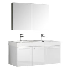 Load image into Gallery viewer, Fresca Vista 48&quot; White Wall Hung Double Sink Modern Bathroom Vanity w/ Medicine Cabinet- Fresca