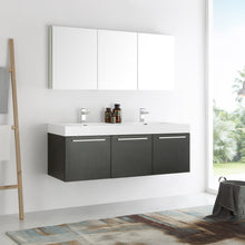 Load image into Gallery viewer, Fresca Vista 60&quot; Black Wall Hung Double Sink Modern Bathroom Vanity w/ Medicine Cabinet- Fresca