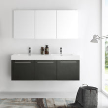 Load image into Gallery viewer, Fresca Vista 60&quot; Black Wall Hung Double Sink Modern Bathroom Vanity w/ Medicine Cabinet- Fresca