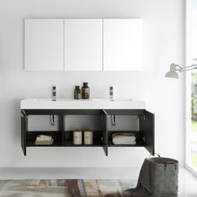 Load image into Gallery viewer, Fresca Vista 60&quot; Black Wall Hung Double Sink Modern Bathroom Vanity w/ Medicine Cabinet- Fresca