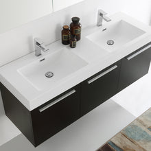 Load image into Gallery viewer, Fresca Vista 60&quot; Black Wall Hung Double Sink Modern Bathroom Vanity w/ Medicine Cabinet- Fresca