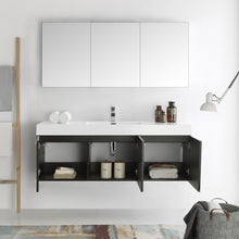 Load image into Gallery viewer, Fresca Vista 60&quot; Black Wall Hung Single Sink Modern Bathroom Vanity w/ Medicine Cabinet- Fresca