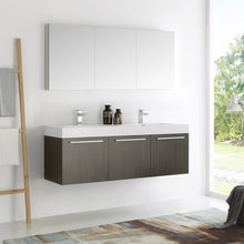 Load image into Gallery viewer, Fresca Vista 60&quot; Gray Oak Wall Hung Double Sink Modern Bathroom Vanity w/ Medicine Cabinet- Fresca