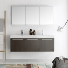 Load image into Gallery viewer, Fresca Vista 60&quot; Gray Oak Wall Hung Double Sink Modern Bathroom Vanity w/ Medicine Cabinet- Fresca