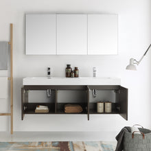 Load image into Gallery viewer, Fresca Vista 60&quot; Gray Oak Wall Hung Double Sink Modern Bathroom Vanity w/ Medicine Cabinet- Fresca