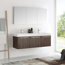 Load image into Gallery viewer, Fresca Vista 60&quot; Walnut Wall Hung Double Sink Modern Bathroom Vanity w/ Medicine Cabinet- Fresca