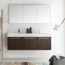 Load image into Gallery viewer, Fresca Vista 60&quot; Walnut Wall Hung Double Sink Modern Bathroom Vanity w/ Medicine Cabinet- Fresca