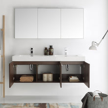 Load image into Gallery viewer, Fresca Vista 60&quot; Walnut Wall Hung Double Sink Modern Bathroom Vanity w/ Medicine Cabinet- Fresca