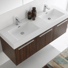 Load image into Gallery viewer, Fresca Vista 60&quot; Walnut Wall Hung Double Sink Modern Bathroom Vanity w/ Medicine Cabinet- Fresca