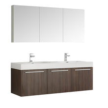 Load image into Gallery viewer, Fresca Vista 60&quot; Walnut Wall Hung Double Sink Modern Bathroom Vanity w/ Medicine Cabinet- Fresca