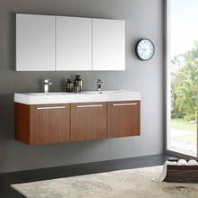 Load image into Gallery viewer, Fresca Vista 60&quot; Teak Wall Hung Double Sink Modern Bathroom Vanity w/ Medicine Cabinet- Fresca