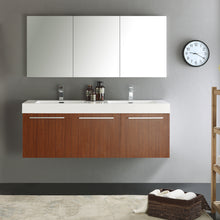 Load image into Gallery viewer, Fresca Vista 60&quot; Teak Wall Hung Double Sink Modern Bathroom Vanity w/ Medicine Cabinet- Fresca