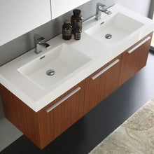 Load image into Gallery viewer, Fresca Vista 60&quot; Teak Wall Hung Double Sink Modern Bathroom Vanity w/ Medicine Cabinet- Fresca