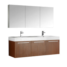 Load image into Gallery viewer, Fresca Vista 60&quot; Teak Wall Hung Double Sink Modern Bathroom Vanity w/ Medicine Cabinet- Fresca