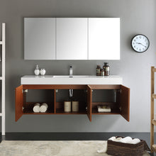 Load image into Gallery viewer, Fresca Vista 60&quot; Teak Wall Hung Single Sink Modern Bathroom Vanity w/ Medicine Cabinet- Fresca