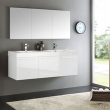 Load image into Gallery viewer, Fresca Vista 60&quot; White Wall Hung Double Sink Modern Bathroom Vanity w/ Medicine Cabinet- Fresca