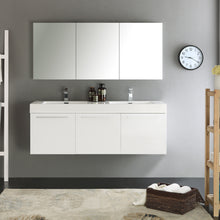 Load image into Gallery viewer, Fresca Vista 60&quot; White Wall Hung Double Sink Modern Bathroom Vanity w/ Medicine Cabinet- Fresca