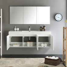Load image into Gallery viewer, Fresca Vista 60&quot; White Wall Hung Single Sink Modern Bathroom Vanity w/ Medicine Cabinet- Fresca