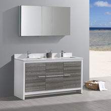 Load image into Gallery viewer, Fresca Allier Rio 60&quot; Ash Gray Double Sink Modern Bathroom Vanity w/ Medicine Cabinet- Fresca