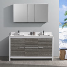 Load image into Gallery viewer, Fresca Allier Rio 60&quot; Ash Gray Double Sink Modern Bathroom Vanity w/ Medicine Cabinet- Fresca