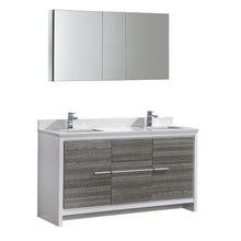 Load image into Gallery viewer, Fresca Allier Rio 60&quot; Ash Gray Double Sink Modern Bathroom Vanity w/ Medicine Cabinet- Fresca