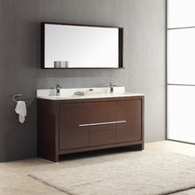 Load image into Gallery viewer, Fresca Allier 60&quot; Wenge Brown Modern Double Sink Bathroom Vanity w/ Mirror- Fresca