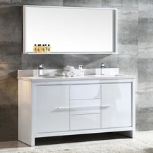 Load image into Gallery viewer, Fresca Allier 60&quot; White Modern Double Sink Bathroom Vanity w/ Mirror- Fresca