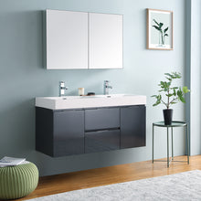 Load image into Gallery viewer, Fresca Valencia 48&quot; Dark Slate Gray Wall Hung Double Sink Modern Bathroom Vanity w/ Medicine Cabinet- Fresca