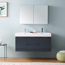 Load image into Gallery viewer, Fresca Valencia 48&quot; Dark Slate Gray Wall Hung Double Sink Modern Bathroom Vanity w/ Medicine Cabinet- Fresca