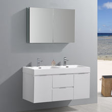 Load image into Gallery viewer, Fresca Valencia 48&quot; Glossy White Wall Hung Double Sink Modern Bathroom Vanity w/ Medicine Cabinet- Fresca