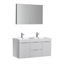 Load image into Gallery viewer, Fresca Valencia 48&quot; Glossy White Wall Hung Double Sink Modern Bathroom Vanity w/ Medicine Cabinet- Fresca