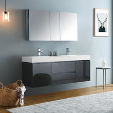 Load image into Gallery viewer, Fresca Valencia 60&quot; Dark Slate Gray Wall Hung Double Sink Modern Bathroom Vanity w/ Medicine Cabinet- Fresca
