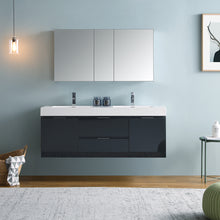 Load image into Gallery viewer, Fresca Valencia 60&quot; Dark Slate Gray Wall Hung Double Sink Modern Bathroom Vanity w/ Medicine Cabinet- Fresca