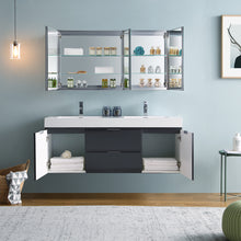 Load image into Gallery viewer, Fresca Valencia 60&quot; Dark Slate Gray Wall Hung Double Sink Modern Bathroom Vanity w/ Medicine Cabinet- Fresca