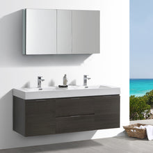 Load image into Gallery viewer, Fresca Valencia 60&quot; Gray Oak Wall Hung Double Sink Modern Bathroom Vanity w/ Medicine Cabinet- Fresca