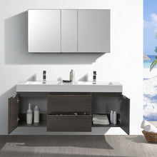 Load image into Gallery viewer, Fresca Valencia 60&quot; Gray Oak Wall Hung Double Sink Modern Bathroom Vanity w/ Medicine Cabinet- Fresca