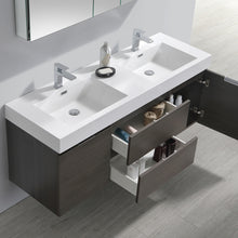 Load image into Gallery viewer, Fresca Valencia 60&quot; Gray Oak Wall Hung Double Sink Modern Bathroom Vanity w/ Medicine Cabinet- Fresca