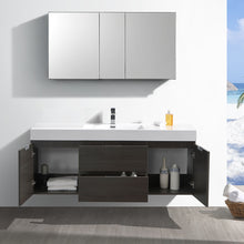 Load image into Gallery viewer, Fresca Valencia 60&quot; Gray Oak Wall Hung Modern Bathroom Vanity w/ Medicine Cabinet- Fresca