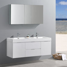 Load image into Gallery viewer, Fresca Valencia 60&quot; Glossy White Wall Hung Double Sink Modern Bathroom Vanity w/ Medicine Cabinet- Fresca