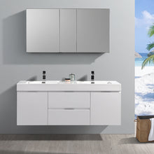 Load image into Gallery viewer, Fresca Valencia 60&quot; Glossy White Wall Hung Double Sink Modern Bathroom Vanity w/ Medicine Cabinet- Fresca