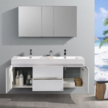 Load image into Gallery viewer, Fresca Valencia 60&quot; Glossy White Wall Hung Double Sink Modern Bathroom Vanity w/ Medicine Cabinet- Fresca
