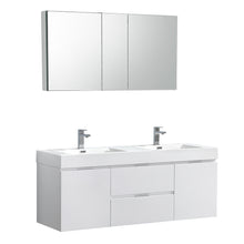 Load image into Gallery viewer, Fresca Valencia 60&quot; Glossy White Wall Hung Double Sink Modern Bathroom Vanity w/ Medicine Cabinet- Fresca