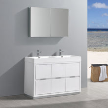 Load image into Gallery viewer, Fresca Valencia 48&quot; Glossy White Free Standing Double Sink Modern Bathroom Vanity w/ Medicine Cabinet- Fresca