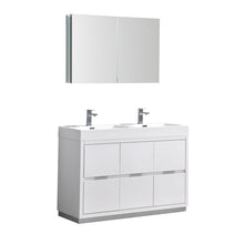Load image into Gallery viewer, Fresca Valencia 48&quot; Glossy White Free Standing Double Sink Modern Bathroom Vanity w/ Medicine Cabinet- Fresca